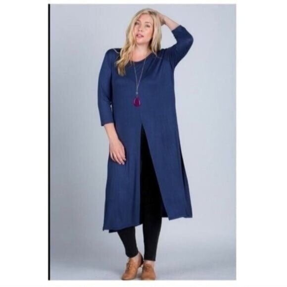 BLUE MULTI-WAY TOP W/ SLITS-PLUS SIZE-NEW - Picture 2 of 3